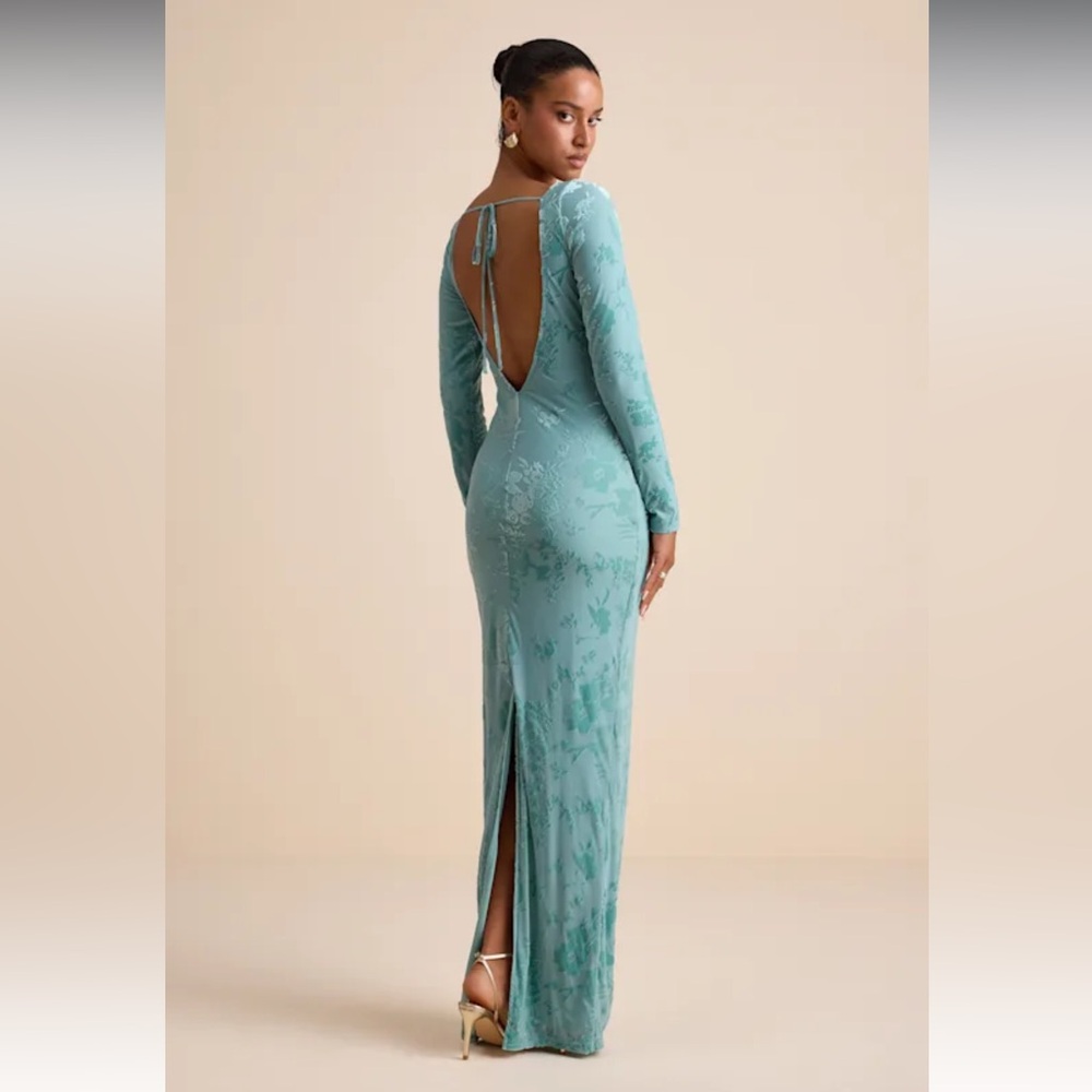 Lulu's Aqua Backless Long Sleeve Dress